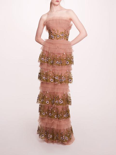 Marchesa TIERED TERRARIUM COLUMN GOWN
