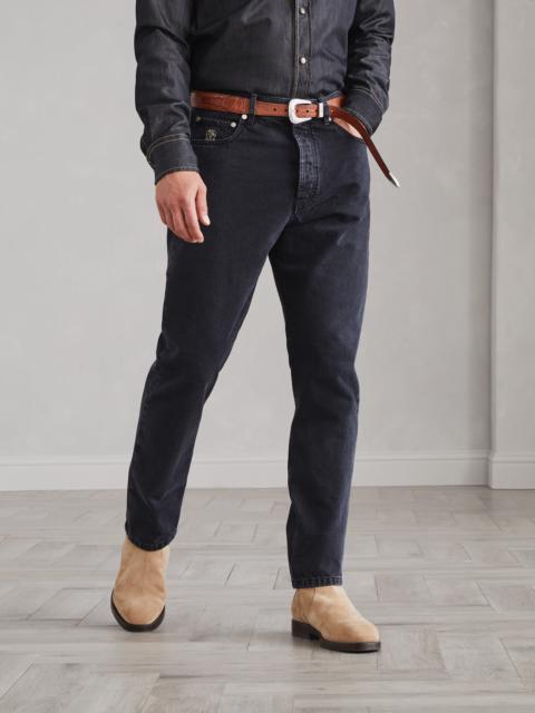 Greyscale denim iconic fit five-pocket trousers