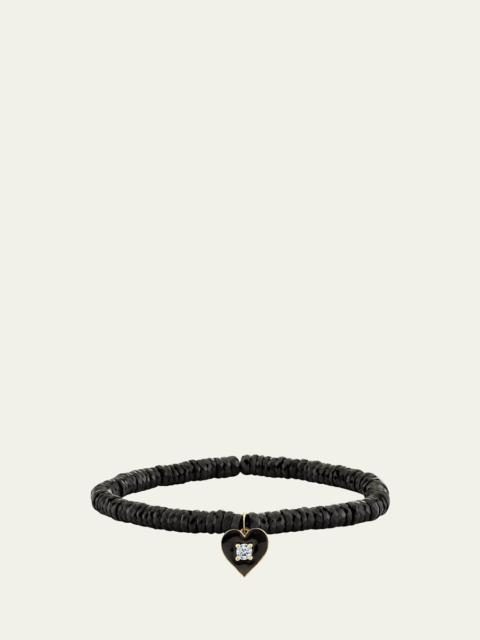 SYDNEY EVAN 14K Diamond Heart on Black Spinel Stretch Bracelet