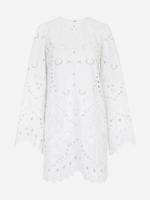 Short poplin dress with embroidery