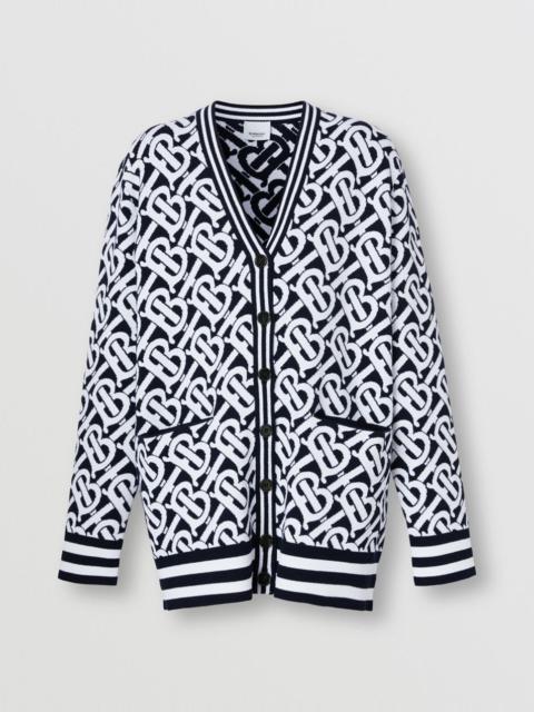 Burberry Monogram Wool Blend Jacquard Oversized Cardigan