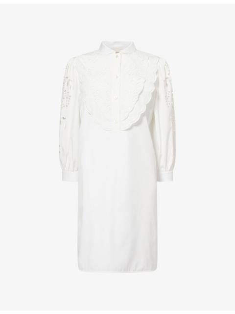 Valentino Embroidered Long-Sleeve Cotton Mini Dress