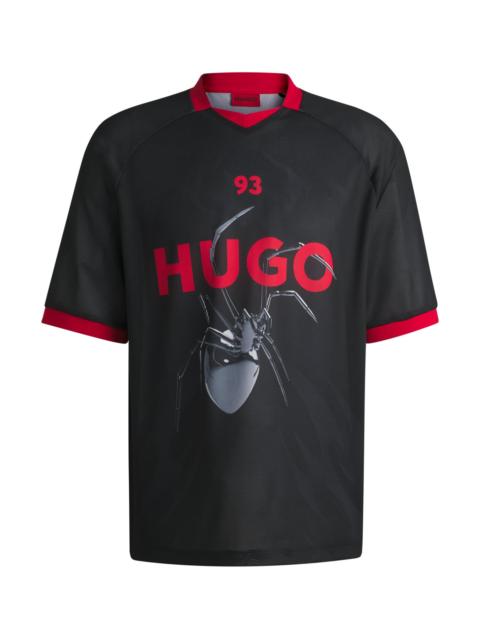 HUGO RELAXED-FIT FOOTBALL-STYLE MESH T-SHIRT WITH SEASONAL PRINT