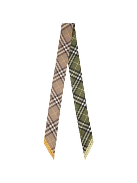 Burberry Beige & Green Skinny Contrast Check Silk Scarf