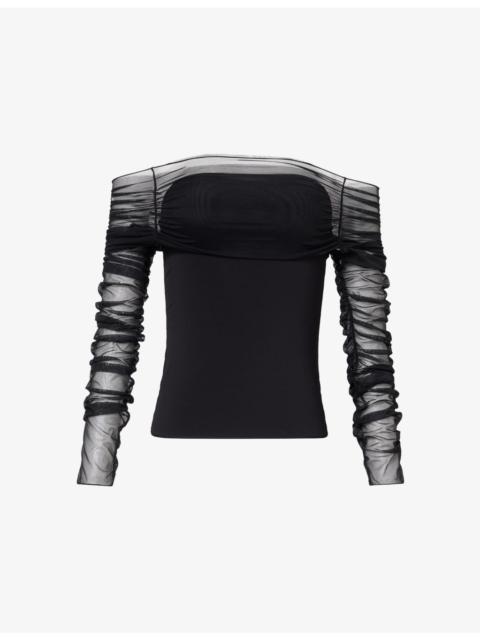 NENSI DOJAKA Long-Sleeve Ruched Stretch-Woven Top