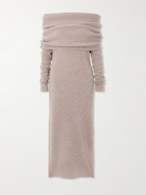 Cult Gaia Carline off-the-shoulder wool and cashmere-blend midi dress Light brown