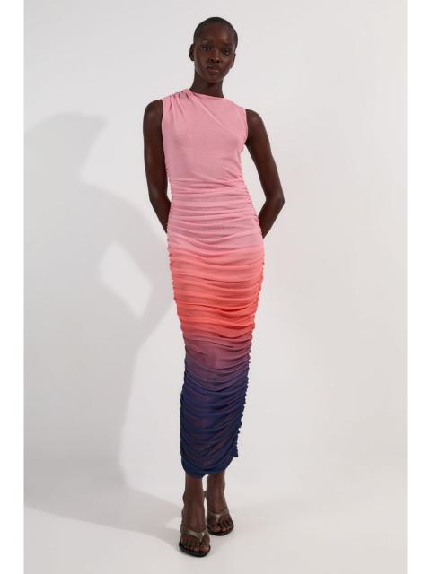 KAREN MILLEN Sunset Ombre Mesh Ruched Jersey Maxi Dress