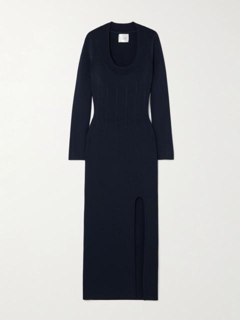 GALVAN Atalanta stretch-knit midi dress Navy