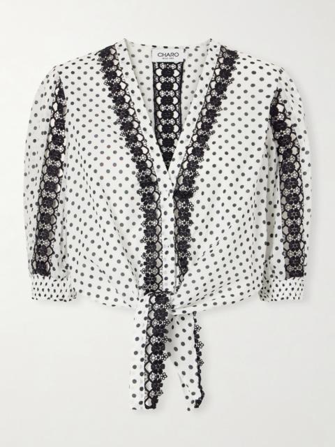 Charo Ruiz Olivar Knotted Guipure Lace-trimmed Polka-dot Cotton-blend Voile Blouse