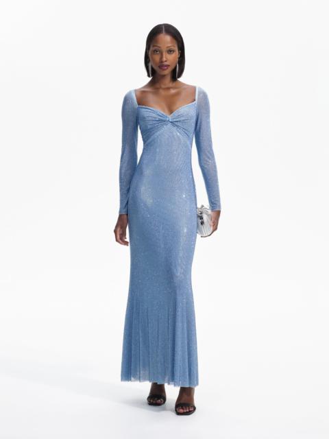self-portrait Blue Iridescent Rhinestone Maxi Dress