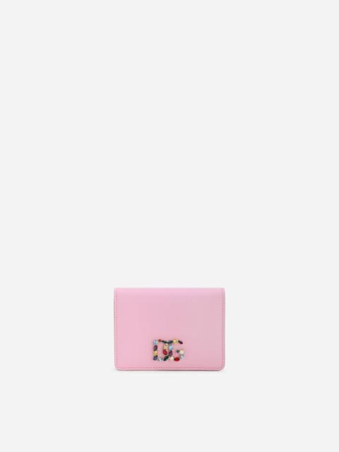 Dolce & Gabbana Calfskin wallet with rhinestone-detailed DG logo