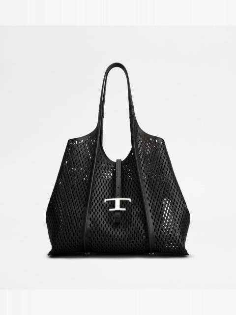 Tod's T TIMELESS SHOPPING BAG IN LEATHER MEDIUM - BLACK