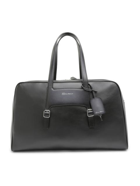 Santoni Black leather weekend bag