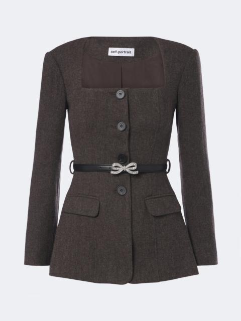 self-portrait Belted embellished wool-blend blazer