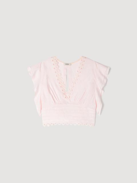 Sandro FLORAL JACQUARD CROP TOP