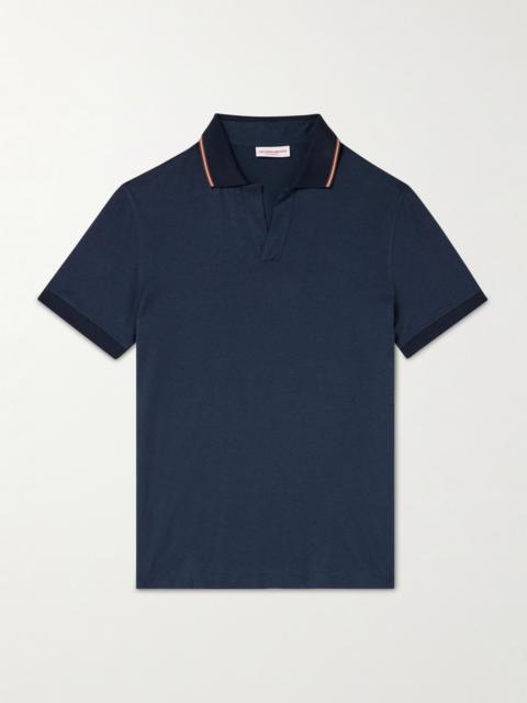 ORLEBAR BROWN Felix Striped Cotton and Lyocell-Blend Polo Shirt Navy