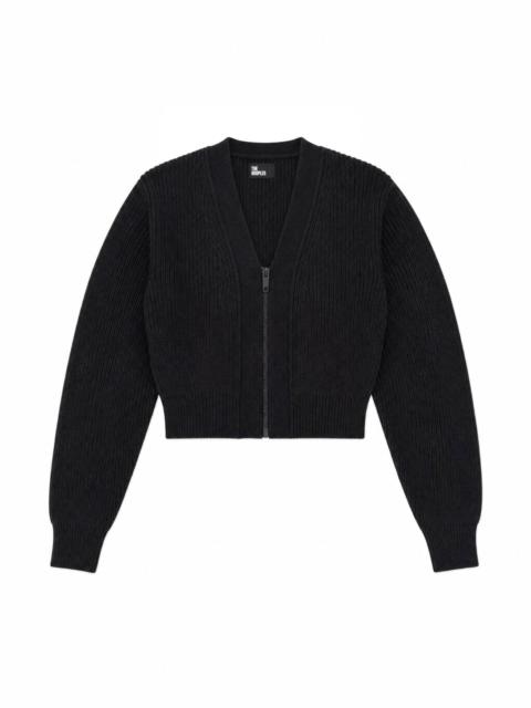 The Kooples SHORT, ZIPPERED MERINO WOOL CARDIGAN IN GRAY