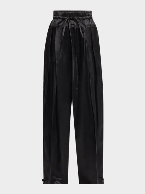Jil Sander Pleated Satin Wide-Leg Drawstring Trousers