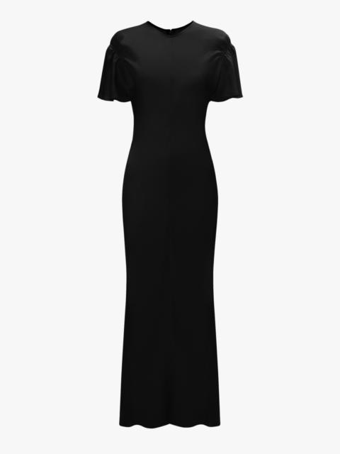 Victoria Beckham Gathered Sleeve Midi Dress In Black