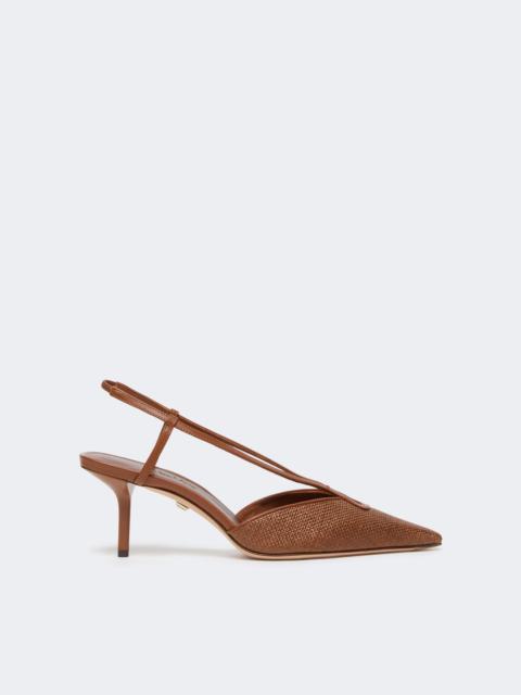 Max Mara Raffia-look canvas slingbacks - AMBER BROWN