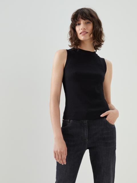 Cotton ribbed jersey top with monili