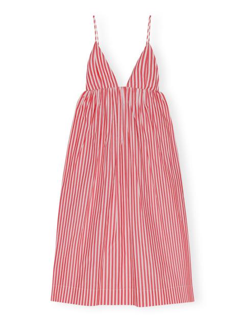 RED STRIPE COTTON STRAP MIDI DRESS