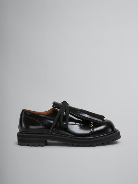 Marni BLACK LEATHER DADA DERBY SHOE WITH MAXI FRINGE