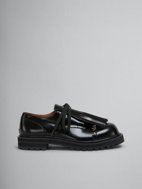 BLACK LEATHER DADA DERBY SHOE WITH MAXI FRINGE