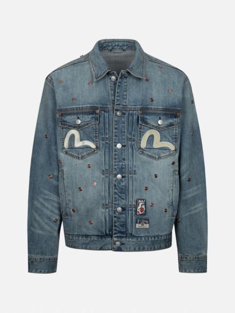 EVISU ALLOVER RIVETS AND SEAGULL APPLIQUE RELAX FIT DENIM JACKET