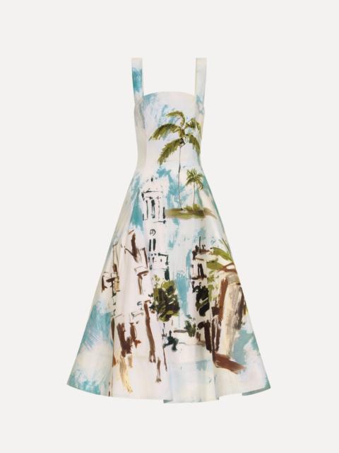 Oscar de la Renta DOMINICAN LANDSCAPE COTTON POPLIN SLEEVELESS DRESS