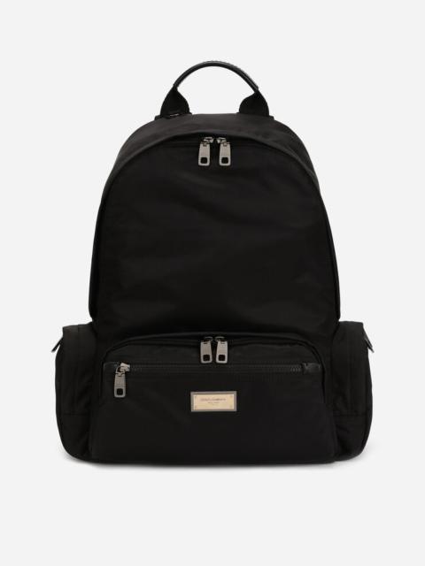 Nylon backpack with branded plate