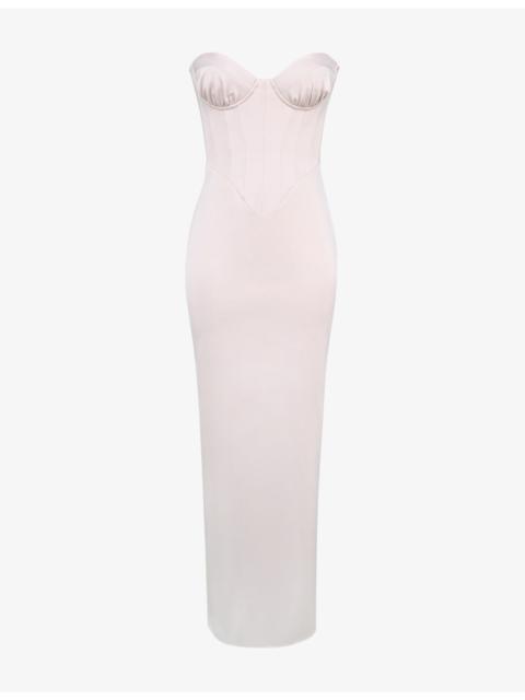 House of CB Valeria Corset Strapless Satin Midi Dress