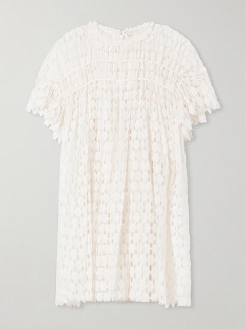 ULLA JOHNSON Layla Pleated Cotton-blend Lace Mini Dress