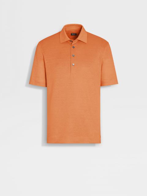 ZEGNA BRIGHT ORANGE LINEN POLO SHIRT