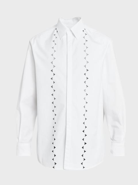 Men's Scalloped Broderie Anglaise Button-Down Shirt