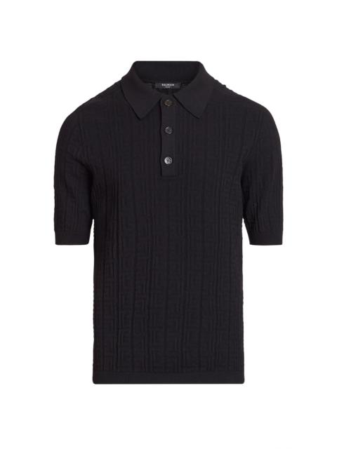 Balmain Men's Rib-Knit Polo Shirt - Noir