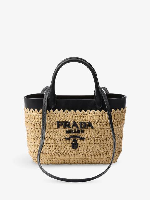 Prada Logo-embroidered mini crochet and leather tote bag