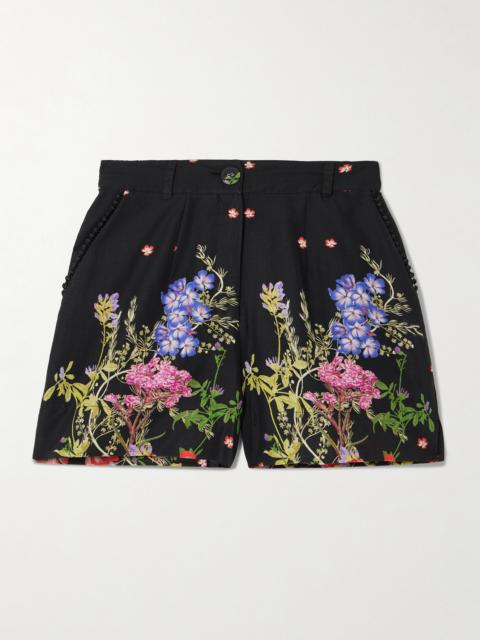 Charo Ruiz Pansy Guipure Lace-trimmed Floral-print Cotton-blend Voile Shorts