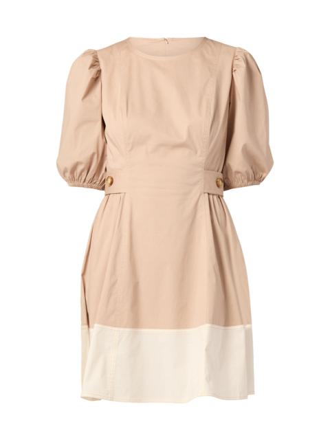 Shoshanna Women's Royce Puff-Sleeve Cotton Minidress - Light Taupe Ivory