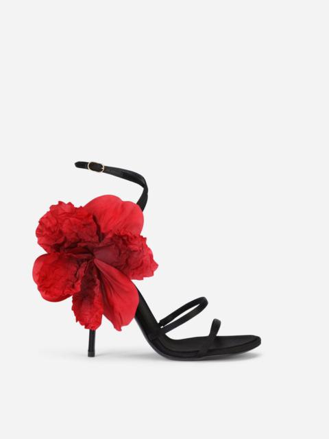Satin sandals with silk flower