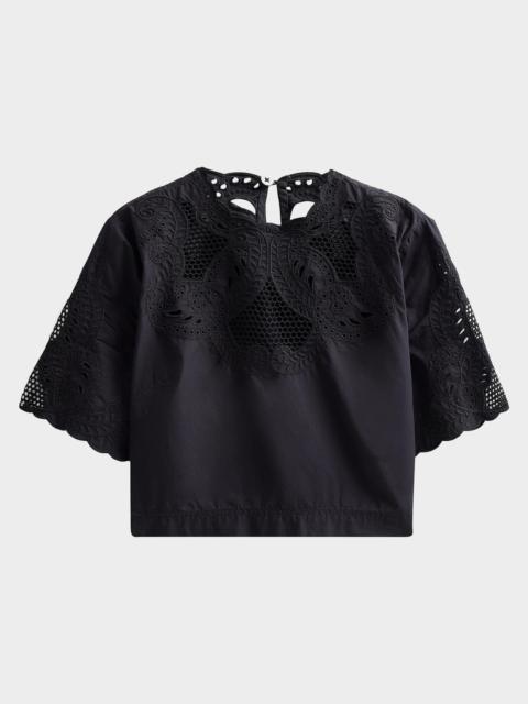 VERONICA BEARD Errol Eyelet Cotton Crop Top