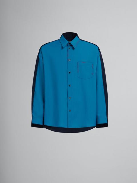 BLUE TROPICAL WOOL SHIRT WITH CONTRAST BACK