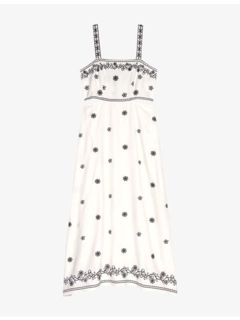 maje Floral-Embroidered Cut-Out Linen-Blend Maxi Dress