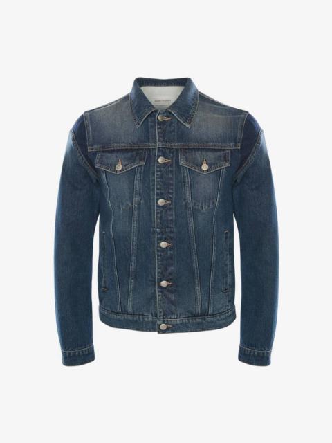 Alexander McQueen Men's Mcqueen Graffiti Denim Jacket in Washed Blue