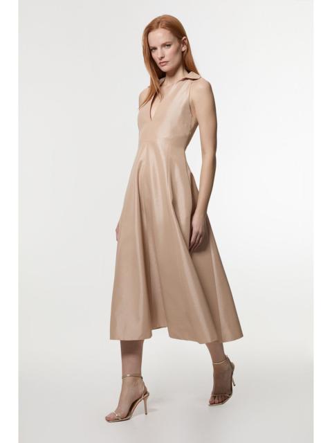 KAREN MILLEN Metallic Taffeta Tux Tailored Full Skirted Shirt Dress