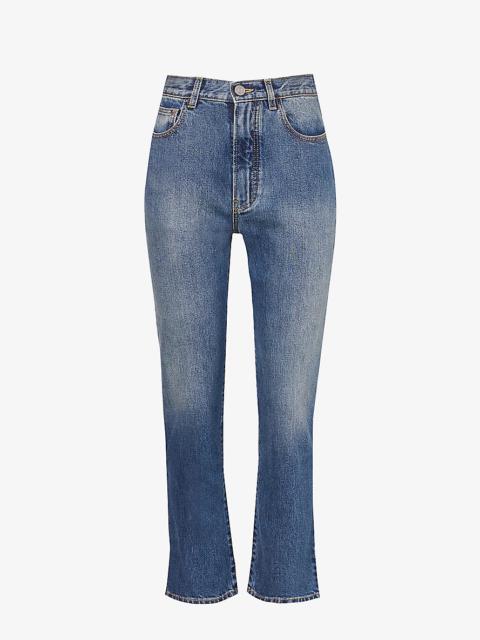 Alaïa Structured-waist contrast-stitch straight high-rise jeans