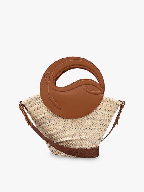 Biloumoon small straw and leather top-handle basket bag