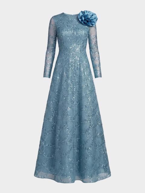 MAC DUGGAL Beaded Embroidered A-Line Gown