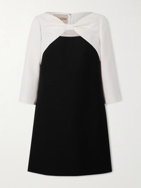 Valentino Bow-detailed cutout wool and silk-blend crepe mini dress Black