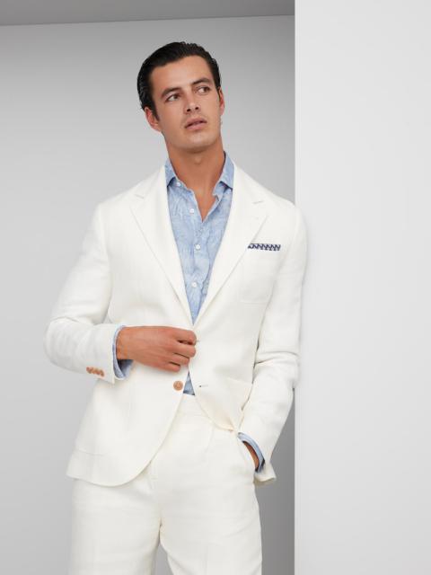 Brunello Cucinelli Linen, wool and silk diagonal deconstructed blazer with patch pockets
